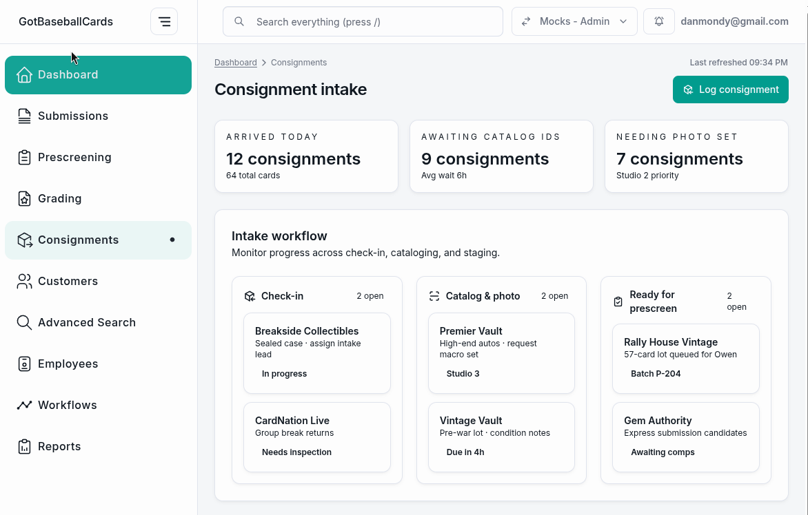Dashboard view of ThreeHouse software